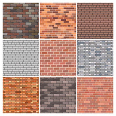 Set of nine brick wall backgrounds