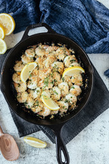 Shrimp Scampi With Fresh Lemons in Cast Iron Skillet