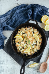 Shrimp Scampi With Fresh Lemons in Cast Iron Skillet