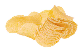 heap of potato chips isolated on white background