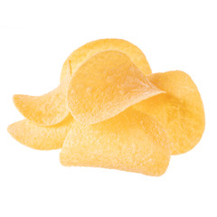 heap of potato chips isolated on white background