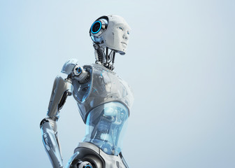 Stylish robotic male with oilcloth stomach cover,  3d rendering