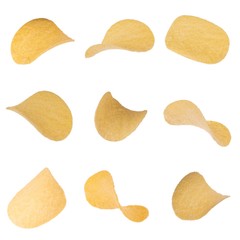 set of potato chips isolated on white background