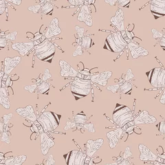 Fototapeten Seamless decorative pattern with cute bumblebees on the pastel background. © Alena