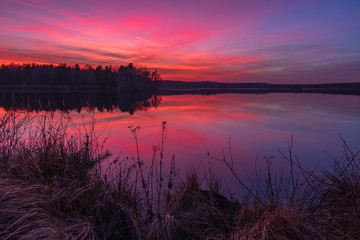 Colorful sunset at lake bergwitzsee