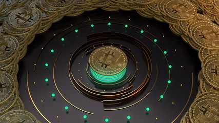 Obraz premium Bitcoin cryptocurrency symbol on dark background. Finance and busines