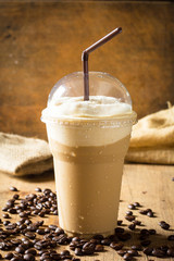 Cold Coffee On Wooden Table