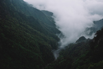 Mountain ridges in clouds, Mingyue Mountain, China