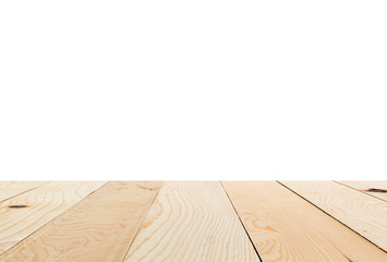 empty dark wooden table isolated on white background, wood floor can used for display or mock up your products.