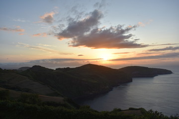 Plakat sunset in São Miguel, Azores (Miradouro de Santa Iria)