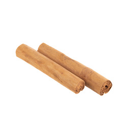 two sticks of cinnamon isolated on white background