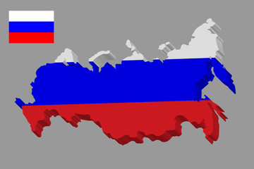 Russia map 3D in russian flag. Russian federation vector map and flag. Vector illustration