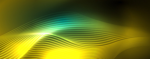Shiny neon vector wave line abstract background, motion concept