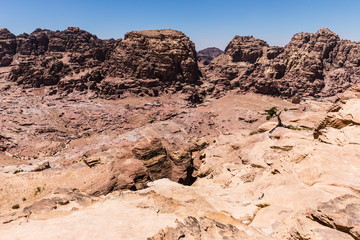 Fototapeta premium Top view from The High Place Of Sacrifice Trail in Petra, Jordan