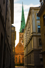 Fototapeta na wymiar Church in Riga during golden hour