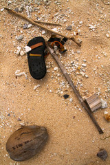 Some rubbish lay on a lovely remote island beach