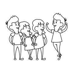 friends kids young children cartoon in black and white