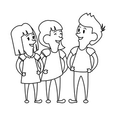 friends kids young children cartoon in black and white