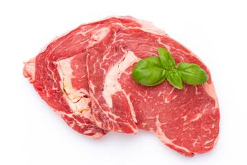 Fresh raw bio  beef steak isolated on white background.