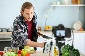 Food blogger recording video at home