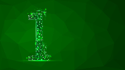 number one 2D low poly abstract illustration in green colors that attracting money and luck. Vector digit 1 wireframe.
