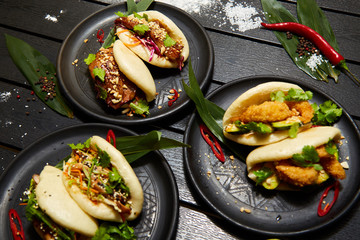 set of three asian dishes