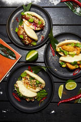 set of three asian dishes