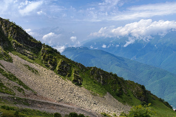 Fototapeta na wymiar on a slope high in the mountains