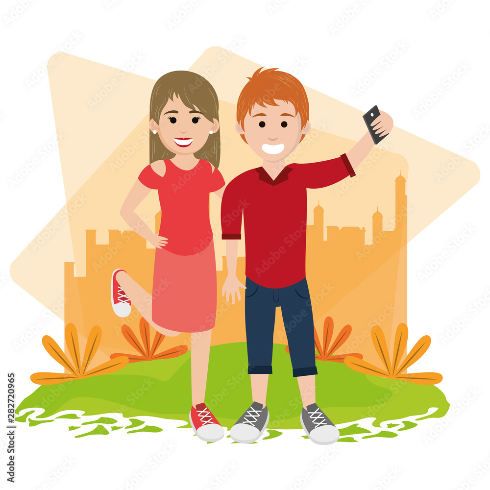 Poster friends youth couple people cartoon