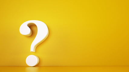Big white question mark on a yellow background. 3D Rendering - obrazy, fototapety, plakaty