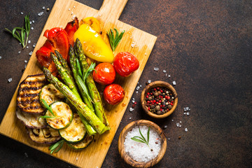 Grilled vegetables - zucchini, paprika, eggplant, asparagus and tomatoes. © nadianb