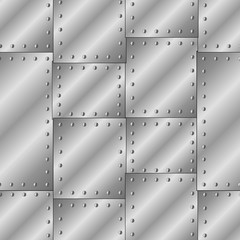 Seamless vector texture with riveted metal sheets.
