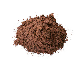Pile of chocolate protein powder isolated on white