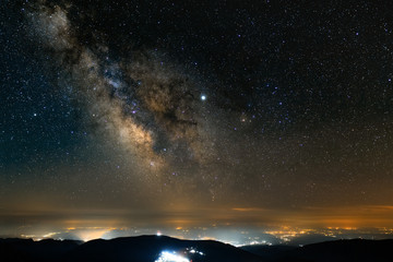 Fototapeta na wymiar Milky Way above the city lights
