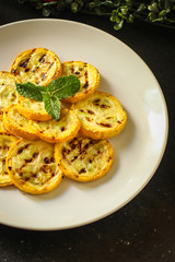 grilled zucchini (snack or salad). top food background. copy space
