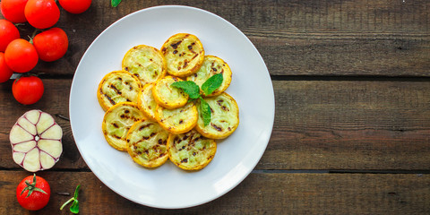 grilled zucchini (snack or salad). top food background. copy space