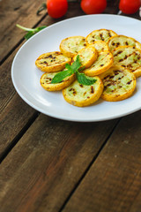 grilled zucchini (snack or salad). top food background. copy space
