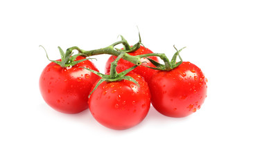 Branch of fresh cherry tomatoes isolated on white