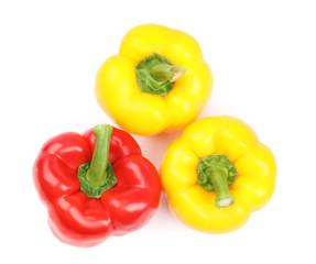 Obraz na płótnie Canvas Fresh ripe bell peppers on white background, top view