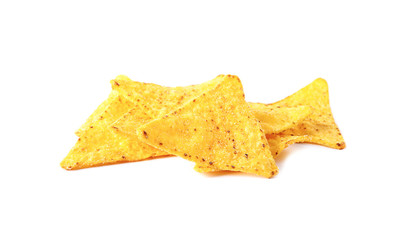 Fototapeta premium Tasty Mexican nachos chips on white background