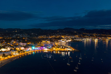 Beautiful aerial view on coast of the night city