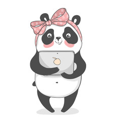 Cute panda with notebook in cartoon style. Vector illustration EPS 10