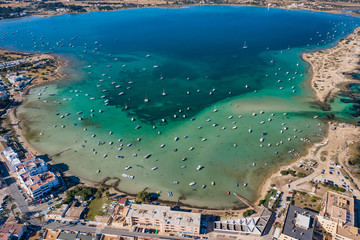 Beautiful turquoise bay at Formentera, aerial view.