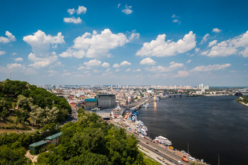 Fototapeta premium View of the Dnieper embankment, river station