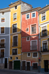 Fototapeta premium View of a street with colorful houses in the historic center of Cuenca, Spain, Europe