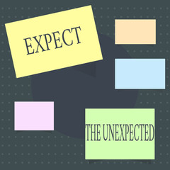 Text sign showing Expect The Unexpected. Conceptual photo Anything can Happen Consider all Possible Events.