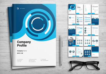 Corporate Profile Booklet Layout with Blue Accents