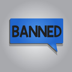 Word writing text Banned. Business concept for Officially prevent someone from doing something legally prohibit.