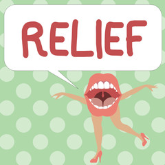 Handwriting text writing Relief. Concept meaning feeling of reassurance and relaxation following release from anxiety.