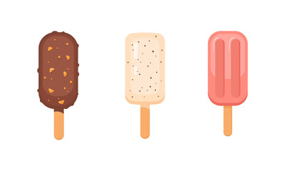 Popsicle ice-cream vector set. Cute ice lollys collection isolated ob white background.